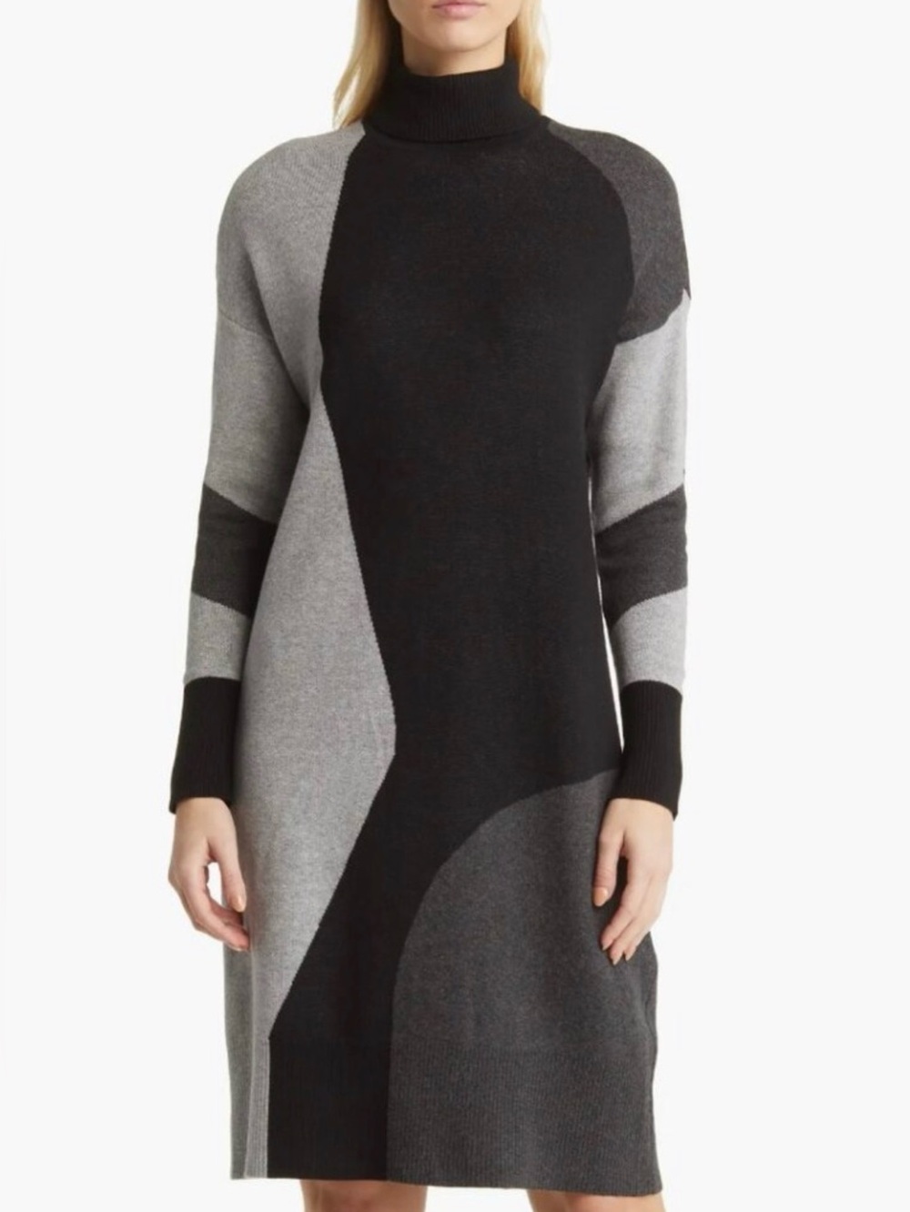 EUC- Anne Klein Colorblock Turtleneck Sweaterdress